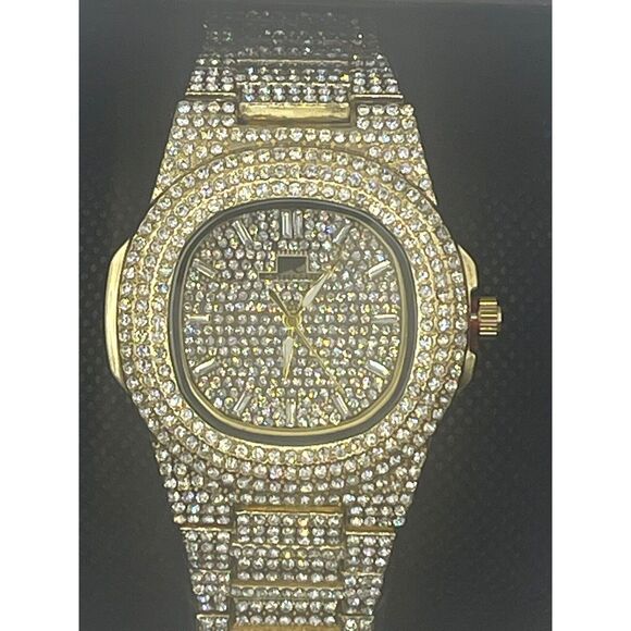 Iced Out Swarovski Crystal Montres Men's Luxury Watch - Picture 1 of 7